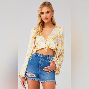 Revolve X For Love & Lemons Marcia Crop Top in Yellow Size Small NWOT